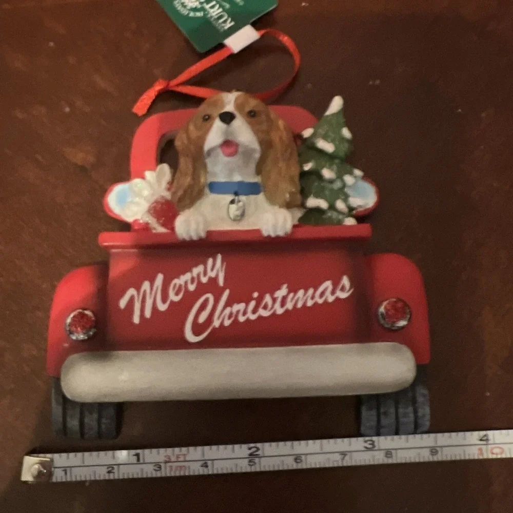Dog Blenheim Back Truck Ornament Merry Christmas‎ Red Cavalier  Kurt Adler